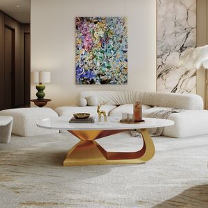 Table basse élégante et moderne en pierre frittée avec base en acier inoxydable, pièce maîtresse durable pour le salon - Product Image 4
