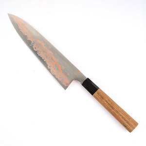 Couteau de chef artisanal en cuivre à motif damas avec manche en bois naturel, outil de cuisine haut de gamme pour le camping et la cuisine en voyage - Product Image 1