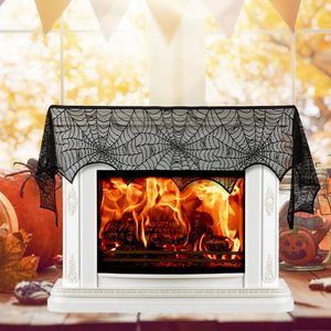 Sciarpa Decorativa per Caminetto di Halloween 96x18 Pollici, Design con Ragnatela e Pipistrelli in Pizzo Nero, Leggera e Resistente per Decorazioni - Product Image 3