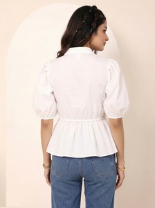 Camisas de Cuello Redondo de Algodón para Mujer, Primavera-Verano, Mangas Abullonadas, Nuevo Diseño, Blusas Holgadas con Peplum, Camisa Informal para Oficina - Product Image 4