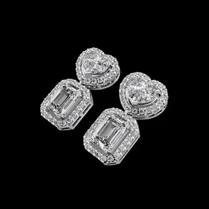 Boucles d'oreilles de luxe personnalisées en argent 925 plaqué or rose avec émeraude et moissanite en forme de cœur pour fiançailles, mariage et cadeau d'anniversaire - Product Image 2