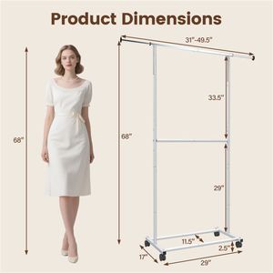 Porte-vêtements double extensible en métal avec roulettes, hauteur réglable - Product Image 3