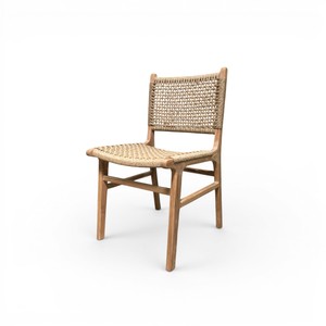 Silla de comedor escandinava de madera maciza de teca con acabado natural, asiento de ratán tejido, silla de madera minimalista para restaurante y comedor. - Product Image 2