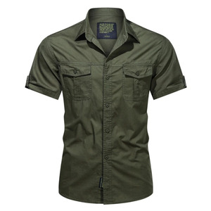 Men's Short Sleeve Cotton Cargo <b>Shirt</b> with Chest Pockets Plus Size Casual Work <b>Shirt</b> for Outdoor Wear - Product Image 2