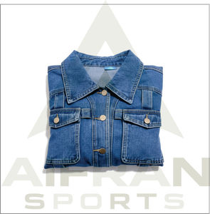 Chaqueta vaquera ligera de estilo urbano para mujer, con cuello vuelto, manga larga, abotonada, estilo crop top con fajas - Product Image 3