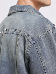 Hardihood International Veste en jean délavé pour homme, avec patchwork, coupe classique, décontractée, vintage, sportive, pour l'hiver - Product Image 4