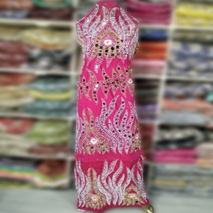 Simply Stunning Eco-Friendly Fashion Nigerian Purple George Wrapper 100% <b>Polyester</b> Customized Color Hand Beaded Stone Cut-Work - Product Image 2