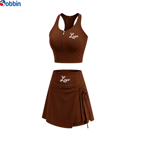 Conjunto Deportivo de 2 Piezas para Mujer, Top Halter Azul Marino con Cremallera y Falda con Logotipo Bordado, Secado Rápido, Primavera, Superventas - Product Image 4