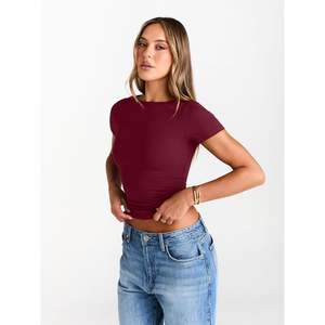 FOXA 2025 Summer Y2K Basic Boat Neck Tops pour femmes Slim Fitted Compression T-shirts à manches courtes en tailles XS S M L XL XXL - Product Image 6