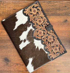 Newest Hand Tooled Leather Notepad Cover A4 with Document Organizer for Men & Women Personalized Cowhide Portfolio with Pen Loop - Product Image 4