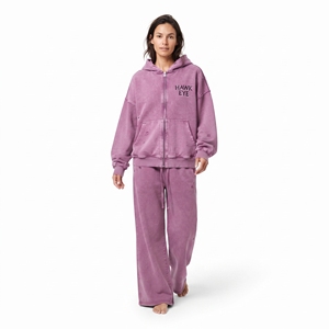 Conjunto Deportivo para Mujer con Sudadera Oversize de Algodón Desgastado con Efecto Ácido y Hombros Caídos, y Pantalones Jogger de Pierna Ancha - Product Image 3