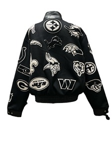 เสื้อแจ็คเก็ตขนสัตว์และหนังแบบคอลลาจ สีดำและสีขาว - Product Image 2