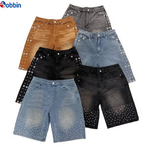 Pantalones Cortos de Mezclilla para Hombre, Estilo Hip Hop, Personalizados, Verano, OEM, Vintage, con Pedrería - Product Image 6