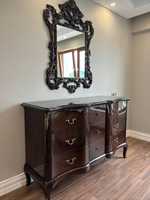 Console vintage faite à la main avec miroir, design antique, cadre en bois, plateau en bois, meuble pour couloir, entrée, salon