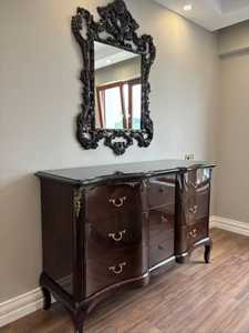 Vintage Hand Made Console <b>Table</b> With <b>Mirror</b> Frame Antique Design Wooden Frame wooden Top Hallway Entryway Living Room Furniture - Product Image 1