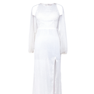 Vestido Largo de Lentejuelas Blancas de Lujo |   Camiseta de manga larga para mujer con hombros descubiertos y transparencias |   Vestido de noche con abertura alta |   Ropa Formal Elegante - Product Image 1