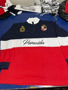 Chemise à manches courtes pour homme, anti-plis, en jersey, style preppy, avec logo brodé, col à volants, rouge, blanc, bleu marine, design personnalisé - Product Image 3