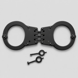Phoenix Security Department Metal Handcuffs Carbon Steel Centre Chain <b>Link</b> Black Heavy Duty Tactical Customizable Logo No Strap - Product Image 1