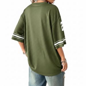 Outdoor Streetwear Fit Breathable Olive Green American Football Fan Jersey Mesh Fabric Oversized Drop Shoulder Women Shirts - Product Image 2