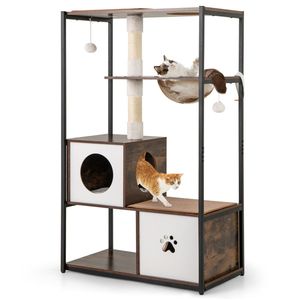Elegante Tiragraffi per Gatti in Legno e Metallo con Capacità di 15 kg, 2 Cucce Private e 2 Piattaforme Relax, Complementa l'Arredamento della Stanza - Product Image 2