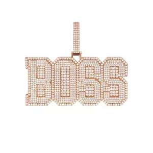 <b>Custom</b> <b>Name</b> Square Silver Moissanite Hip Hop Baguette Letter Pendant <b>Necklace</b> Made in India Unisex - Product Image 1