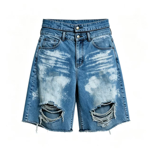 Shorts de bain décontractés pour hommes, style vintage, déchirés, en polyester, légers, avec cordon de serrage, teinture tie-dye, coupe droite, vente en gros - Product Image 1