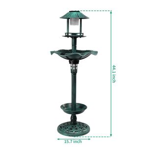 Bebedero para Pájaros con Pedestal Iluminado por Energía Solar, Fuente Decorativa de Resina, Comedero para Pájaros Vintage con Jardinera, Artículos de Jardín - Product Image 2
