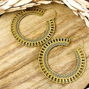 Pendientes de Aro de Diseño Moderno, Joyería Tribal de Latón para Mujer, Chapados en Oro de 18k, Geométricos, Grandes, con Diseño de Cesta Tejida, Venta al por Mayor/OEM - Product Image 5