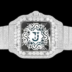 Reloj de cuarzo con diamantes de imitación VVS Moissanite, esfera cuadrada, completamente blanco, con correa plateada, analógico, de lujo, para hombre y mujer - Product Image 1