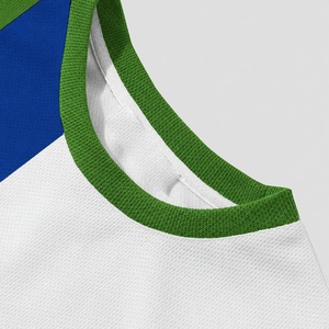 T-shirt décontracté à manches courtes pour homme, col rond, tricoté, coupe classique, color-block vert bleu blanc, bordure contrastante, polyester, séchage rapide - Product Image 6