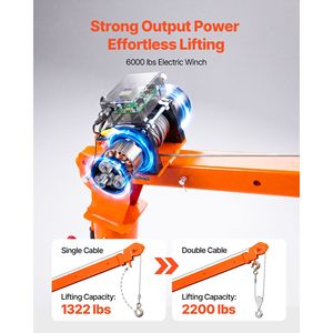 Grúa Eléctrica para Camión, 2200 Libras, 12V, Cabrestante de 6000 Libras, Pluma Telescópica Giratoria 360°, Capacidad de 1 Tonelada - Product Image 3