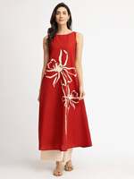 Robe longue rouge sans manches à col carré en polyester tissé, coupe droite, couleur unie, respirante, pour usage quotidien décontracté