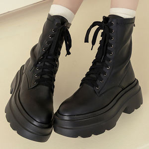 Botas de Combate de Piel Genuina con Plataforma de 7.5cm y Cremallera para Mujer Ann'S, Suela Gruesa, Tacón Robusto, Forro Acolchado en el Talón, Resistentes al Agua - Product Image 1