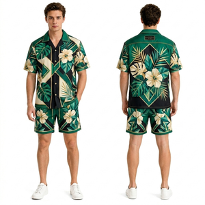 Conjunto de Shorts Hawaianos para Hombre, Diseño Gráfico de Atardecer Azul y Naranja, Poliéster Premium Transpirable, Ropa de Playa para Vacaciones - Product Image 3
