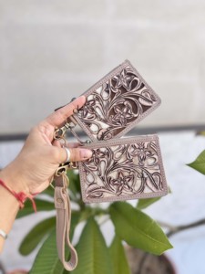 Unique Designer Genuine Leather ATM <b>Card</b> <b>Holder</b> Stylish Clutch Coin Purse Hand Tooled Leather Vintage Style Women's Purse - Product Image 5