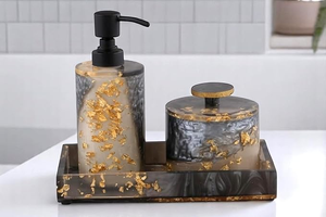 NEHA ENTERPRISES modern resin <b>bath</b> accessory set best selling luxury vanity collection with soap pump and <b>storage</b> tray - Product Image 3