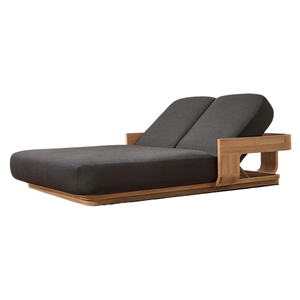 Chaise longue double noire en teck massif, moderne, pour extérieur, avec dossier réglable, pour piscine, villa, jardin - Product Image 1