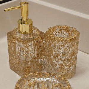 Ensemble de salle de bain en résine, design artisanal avec paillettes dorées, ensemble de salle de bain perlé de créateur, échantillon d'ensemble de salle de bain en résine époxy - Product Image 6