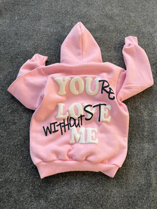 Sudaderas con Capucha Unisex, Estampado Puff 'You're Lost Without Me', Rosa y Negro, Casuales, de Forro Polar, Talla Grande, para Otoño - Product Image 4
