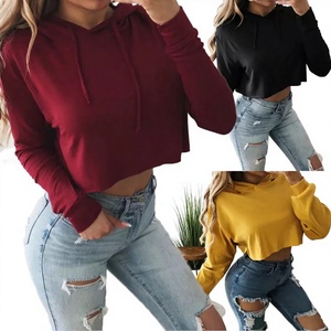 OEM Logo Último diseño Lady Pullover Sudaderas con capucha Mujeres personalizadas Top corto de manga larga con capucha - Product Image 1