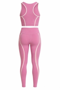 Ensemble de yoga rose 2 pièces : Crop top dos nageur à encolure dégagée et Legging taille haute avec bordure contrastante, sans couture, longueur intégrale, en Spandex et Polyester - Product Image 6