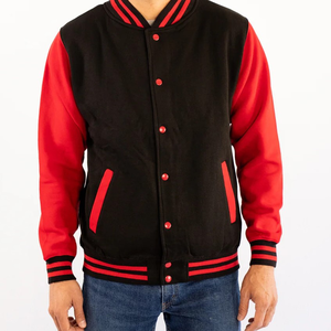 Chaqueta Varsity Azul Marino para Hombre, Mangas de Cuero, Botones a Presión, Cuello a Rayas, Bloques de Color, Chaqueta de Béisbol para Otoño - Product Image 5