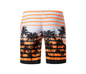 Shorts de Baño para Hombre con Estampado de Palmeras, Rayas, Secado Rápido, Cordón Ajustable, Cintura Media, Corte Corto - Product Image 2