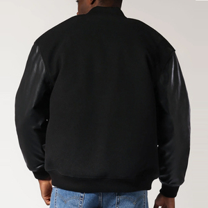 Chaqueta Varsity Negra para Hombre, Cuello Alto, Impermeable, Color Sólido, Cierre de Botones, Ropa Casual de Invierno, Corte Regular - Product Image 5