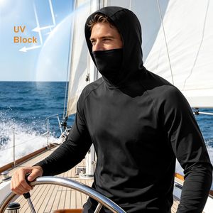 Camiseta de Pesca 2026 Nueva de Alta Calidad para Hombre, Negra, Manga Larga, con Capucha, Protección Solar UPF 50 Anti-UV, con Máscara Facial Integrada - Product Image 1