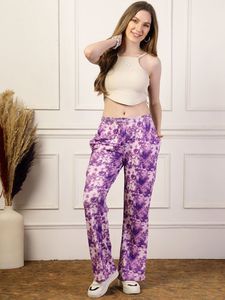 Unisex Tie Dye Flare Pants Elastic Waist Knitted Casual <b>Joggers</b> Purple <b>White</b> Pattern Midweight Drawstring Style Tie Dye Trousers - Product Image 4