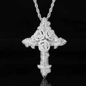 Colgante de Cruz de Diamantes Evanex con Diseño de Rosa de Moissanita, Plata 925 con Baño de Rodio, Estilo Hiphop, Amuleto Religioso, Joyería Unisex para Regalo - Product Image 4