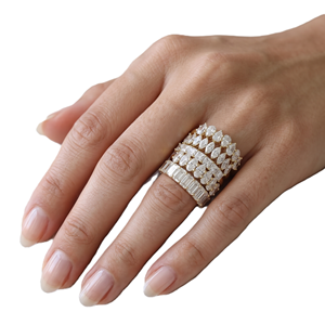 Bague demi-éternité en or massif 10K 14K 18K avec diamants de laboratoire multiformes (Marquise, Ovale, Princesse), couleur DEF, clarté VS VVS, certifiée IGI - Product Image 4