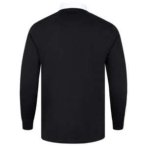 Polo de Manga Larga Negro para Hombre con Rayas Diagonales Blancas, Cuello con Botones, Estilo Casual para Otoño - Product Image 3