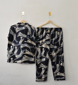 Conjunto de Pijama de Algodón Puro con Estampado Artesanal, Elegante y Lujoso, Hecho a Mano, con Estampado Tradicional de Guepardo, Ropa de Dormir para Mujer - Product Image 2